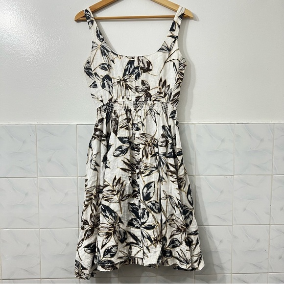 J Crew 0 Foil Leaf Zip Front 100% Linen Boho Chic Tropical Beachy A-Line Dress - Picture 11 of 16